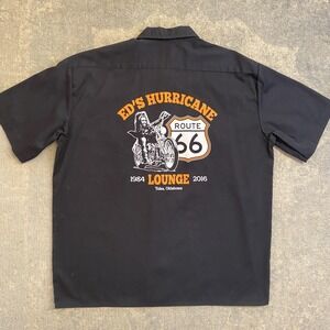 Dickies Shirt Mens XL Black Short Sleeve Route 66 Ed's Hurricane Lounge Biker